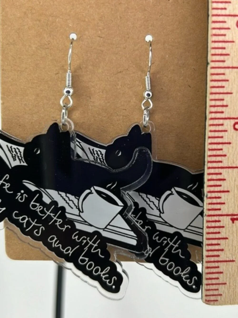 Cat “Life Is Better With Coffee, Cats, and Books”Dangle Earrings 2D Acrylic